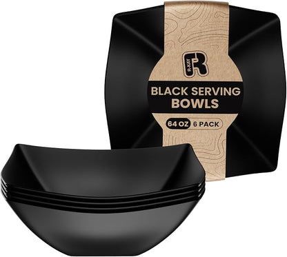 R-kay 6 Pack Square Plastic Black Serving Bowls by R-KAY