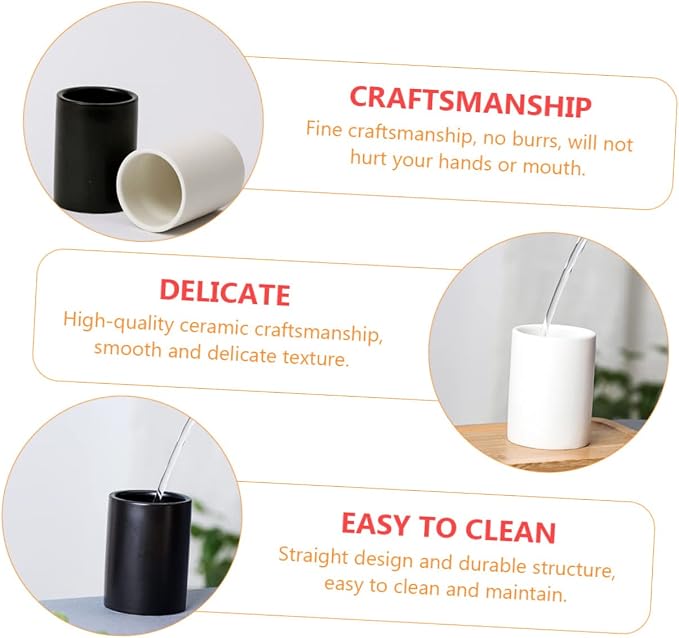 2 Pcs Minimalist Japanese Black and White Ceramic Teacups Lightweight Mouthwash - Image 2