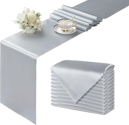 Manyshofu Silver Satin Table Runner 12x108 by Manyshofu