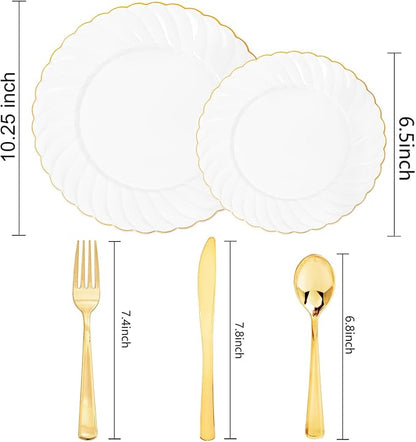 YOUBET 125PCS White and Gold Plastic Plates - Image 6