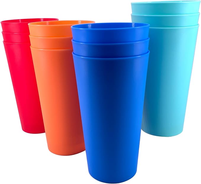 32 oz Plastic Cups Large Reusable set 12, Plastic Tumblers Vibrant | Food Grade by WEXINHAO