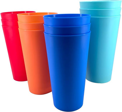 32 oz Plastic Cups Large Reusable set 12, Plastic Tumblers Vibrant | Food Grade by WEXINHAO