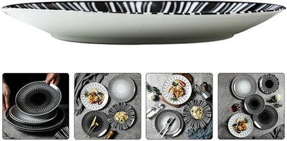 Cabilock 10-inch Dinner Plate and Dessert Dish Ceramic Pasta Serving Plate with Dark Striped Pattern for Home and Restaurant Use