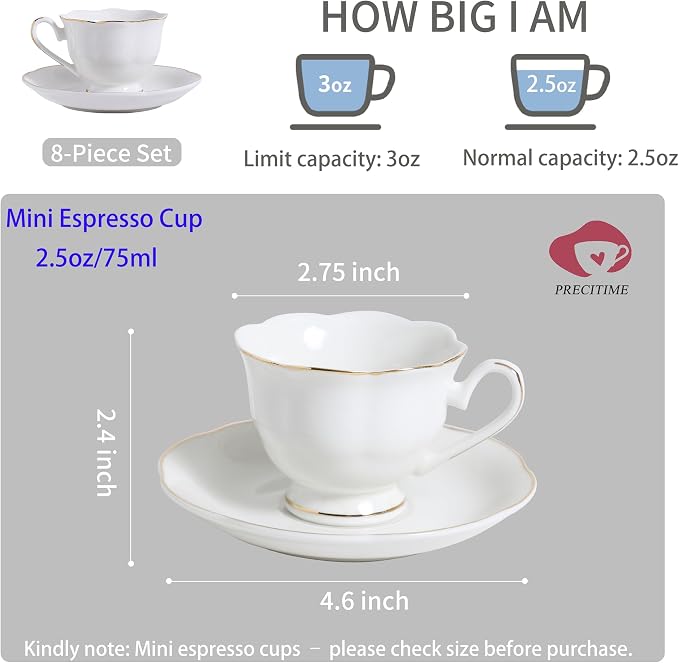 White Porcelain 75ml Demitasse Set of 8 - Image 2