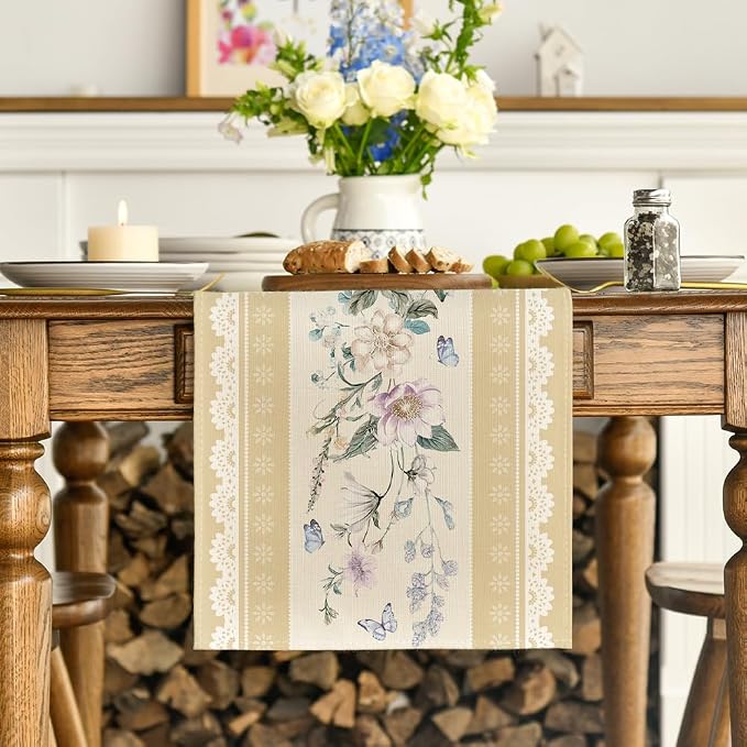 Artoid Mode Yellow Printed Lace Floral 210 GSM Spring Table Runner, Seasonal - Image 2
