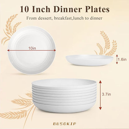 Wheat Straw Plates 10 Inch, Reusable Plastic Plates Set - Image 2