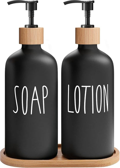 MOMEEMO Black Soap Dispenser Bathroom Set, Hand Soap and Lotion Set Suitable for Bathroom Decor. (Black)