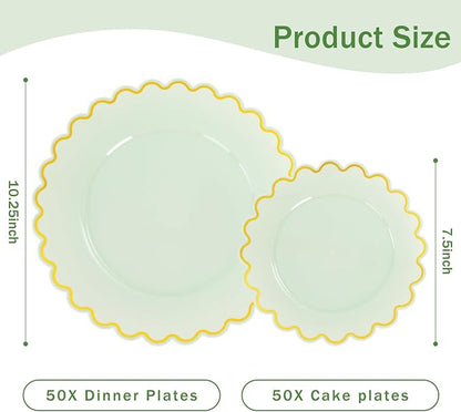 LIYH 100 Sage Green Scalloped Plastic Plates - Image 9
