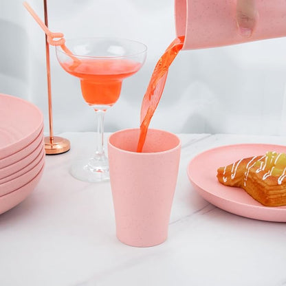 Supernal Pink Wheat Straw Dinnerware Sets,Unbreakable Dishes for 8, Plate and Bowls Sets, Reusable Plates, Dishwasher Safe Plates,Plastic Dinnerware Set, Pink Plastic Tableware