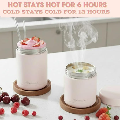 Stainless Steel Insulated Food Jar Set of 2 (16oz + 12oz) | Wide Mouth | Soup Thermo for Hot Food Lunch Container | Thermal LunchBox | Insulated Soup Bowl | Hot and Cold Lunch Box for Adults |