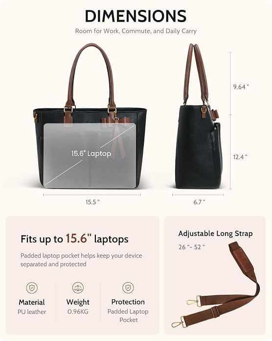 Laptop Tote Bag for Women, Leather Work Tote Bags - Image 5