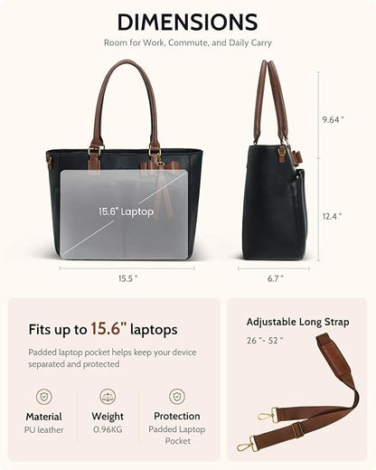 Laptop Tote Bag for Women, Leather Work Tote Bags - Image 5