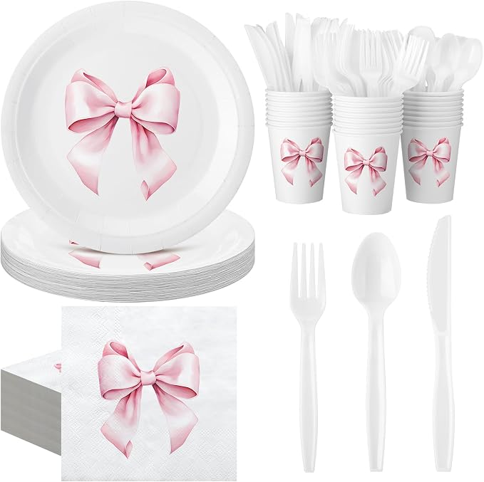 Sieral 144 Pcs Pink Bow Party Supplies Coquette Birthday Party Decoration Bow by Sieral