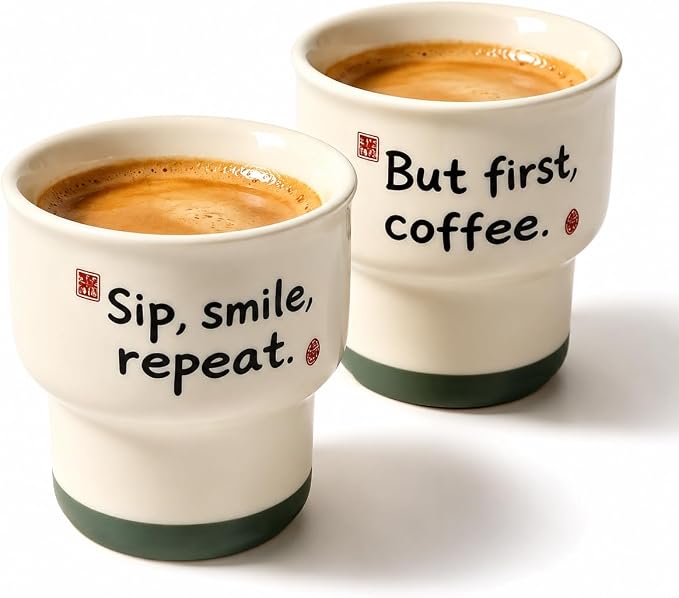 Ceramic Espresso Cups Set of 2, 3.52 OZ Handleless Demitasse Cups, Stackable by Unknown