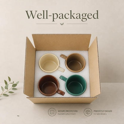 12oz Rustic Minimalist Ceramic Pottery Coffee Mug Set of 4, Lead-FreeTea Mug - Image 4