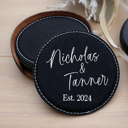 Custom Round Engraved Coasters, Personalized Leather Coaster, Laser Engraved - Image 2