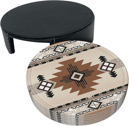 6 Pcs Native American Indians of The American Southwest Leather Coasters - Image 3