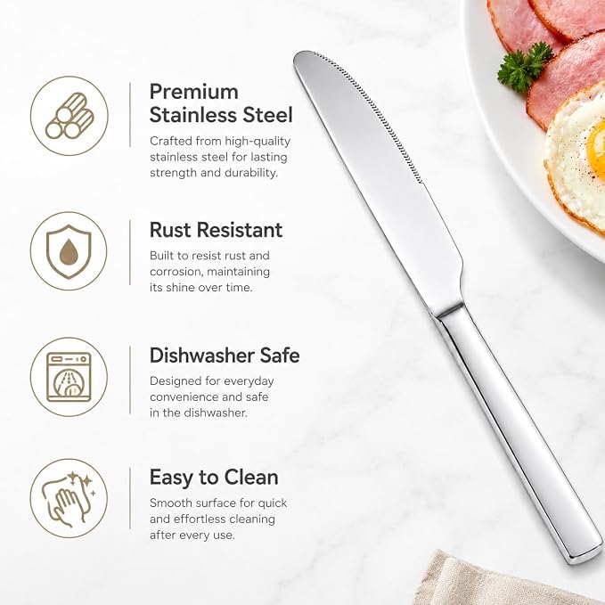 SANTUO 12-Piece Stainless Steel Dinner Knife Set, Mirror Polished Table Knives - Image 2