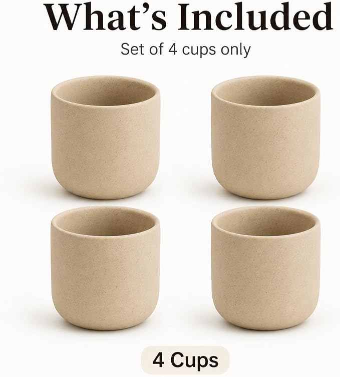 Ceramic Espresso Cups Set of 4, 5 oz Natural Beige Cortado Cups | 5 oz - Image 6