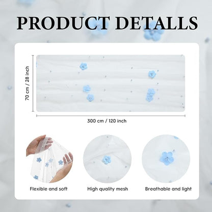 Artoid Mode Blue Flower Pearl White Gauze Table Runner 10FT, Seasonal Sheer - Image 7