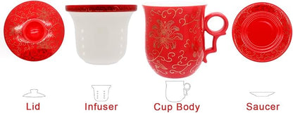 Porcelain Tea Cup with Infuser Lid and Saucer Sets - Image 2