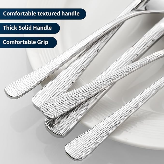 Black Hammered Silverware Set, Heavy Duty Flatware Set, 18/10 Stainless Steel - Image 5