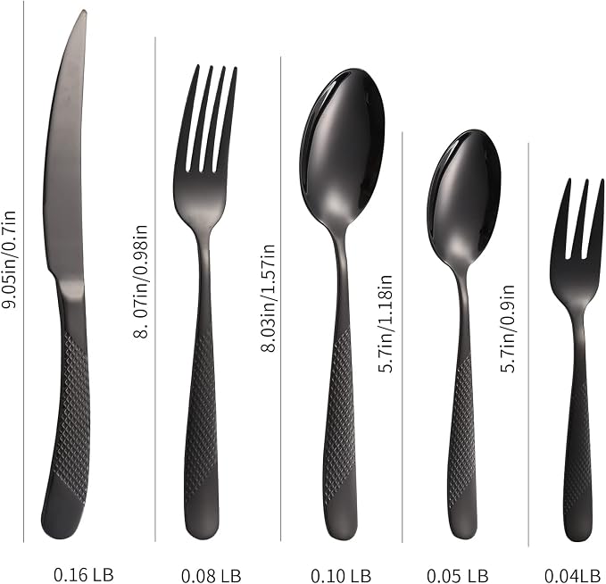 A·HOUSEWARE Black Silverware Hammered Flatware Kichen Stainless Steel Cutlery - Image 6