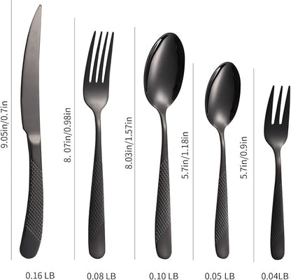 A·HOUSEWARE Black Silverware Hammered Flatware Kichen Stainless Steel Cutlery - Image 6
