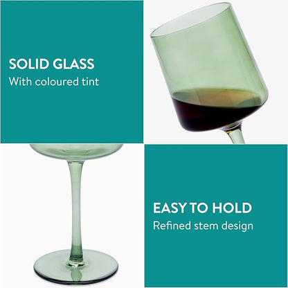 Navaris Mint Green Tinted Wine Glasses - Set of 4 - Coloured Wine Glasses with Stems - Stylish Design Glassware for Serving Wine, Cocktails, Dessert