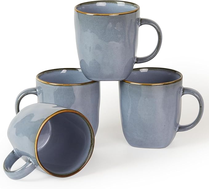 famiware Coffee Mugs Set of 4, Ocean Square 13oz Coffee Cup Set by Famiware