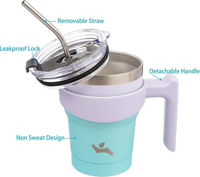 Konokyo 10 oz Tumbler with Handle and Straw, Insulated Travel Mug | Lavender - Image 2