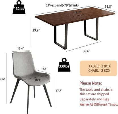 ZckyCine 63"-79" Modern Walnut Dining Table Set for 6 with 6 PU Leather Chairs, Extendable Wood Kitchen Table & Chair Set, Dining Room Furniture for Home, 6-Person Expandable Table