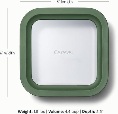 Caraway Glass Food Storage - 4.4 Cup Glass Container - Ceramic Coated Food Container - Non Toxic, Non Stick Lunch Box Container with Lids. Dishwasher, Oven, & Microwave Safe - Sage