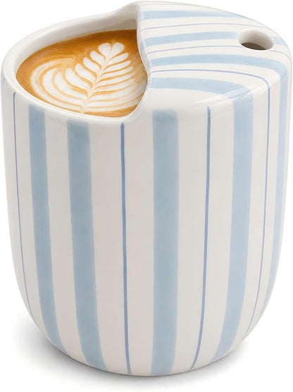 Ceramic Mug with Sip Hole 10 oz Light Blue Striped Ceramic Coffee Mug Hand by Ferrochef