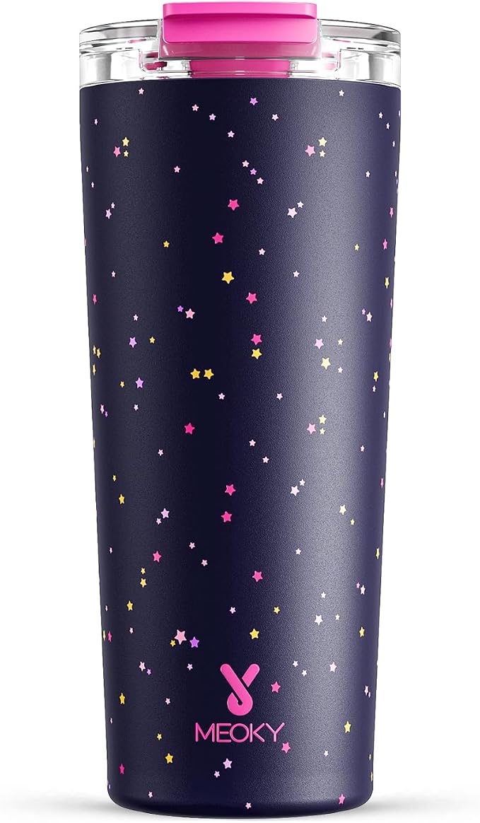 Meoky 24 oz Insulated Travel Coffee Mug: Leak Proof Lid, Plum Stardust | by MEOKY
