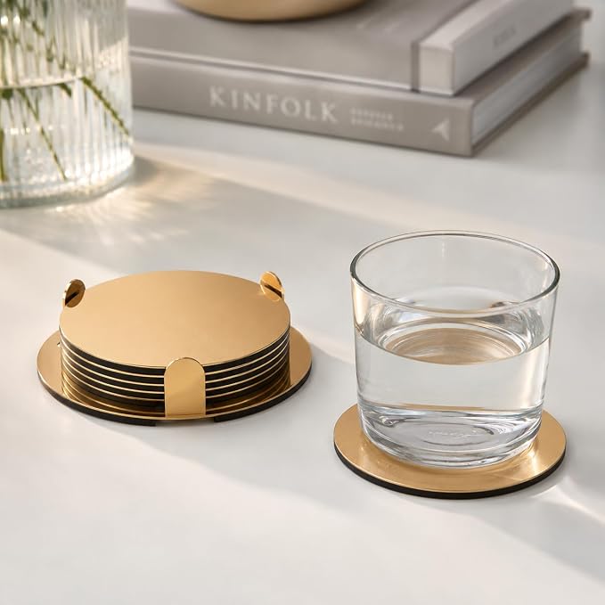 IKEA Glattis Coasters With Holder Brass Color 6 pack Size 3" 503.430.05 - Image 2