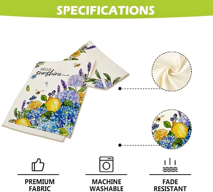 Summer Lemon Table Runner Blue Hydrangeas Burlap Table Runners - Image 4