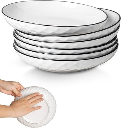 Yeacccng White Pasta Bowls Set of 6, 24oz Ceramic Salad Bowls, 8 inch Shallow by Yeacccng