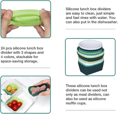 24 Pcs Silicone Lunch Box Divides, Lunch Accessories, 3 Shapes | Reusable - Image 4