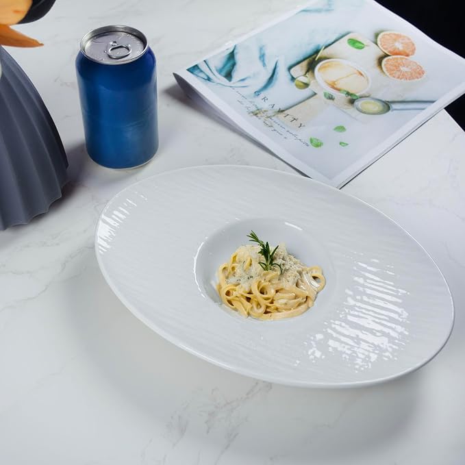 Soup Plates Fine Soup bowls Set of 4, 12.8 Inch Ceramics Oval Rimmed Small - Image 6