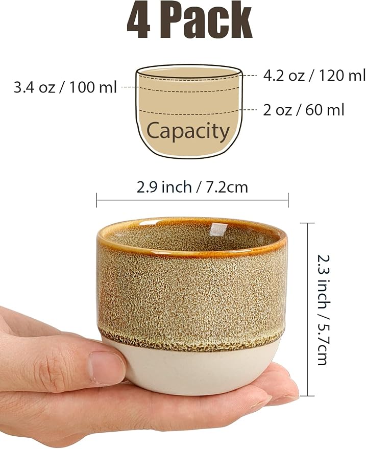 INGOFIN Ceramic Espresso Cup Set of 4-4.2 oz Espresso Cup - Image 2