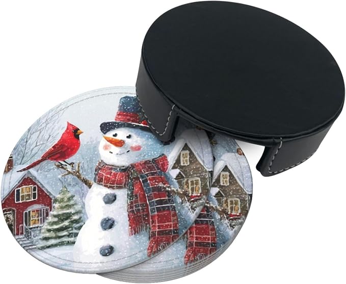 Christmas Snowman Red Bird Coasters - Image 7