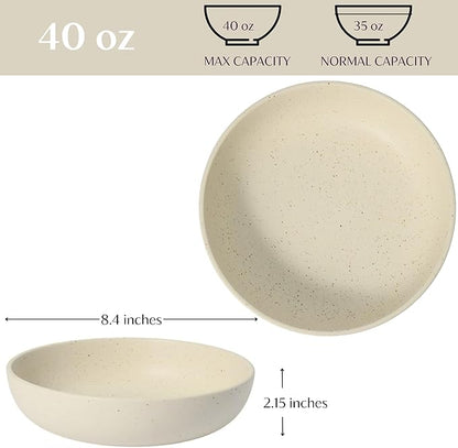 Ceramic Pasta Bowls Set of 4 – 40oz Extra Large Dinner Bowls, Deep Plates Salad Bowl for Eating, Pasta Plates, Stoneware Shallow Bowl Plate Set, Dishwasher & Microwave Safe - Beige