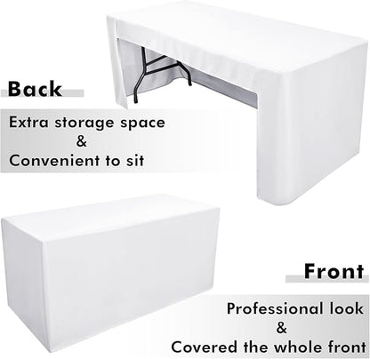 Nasitos 4 Pack White Fitted Table Covers for 8 Foot Tables-Open Back Tablecloth Washable Fabric Table Cloth for Parties, Wedding, Banquet, Jewelry Shows, Craft Fair, Trade Show
