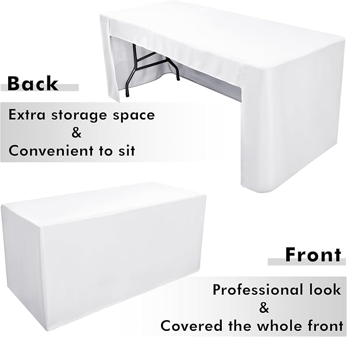 Nasitos 2 Pack White Fitted Table Cloth for 4 Feet Tables-Open Back Folding Christmas Table Cover Washable Table Cloth for Rectangular Table, Parties, Wedding, Banquet, Jewelry Shows, Craft Fair