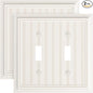2-Pack Classic Beadboard Double Toggle Light Switch Cover Plate, Durable Natural Bamboo Fiber Decorative Switch Plate Covers, Light Almond 2 Gang Wall Plate