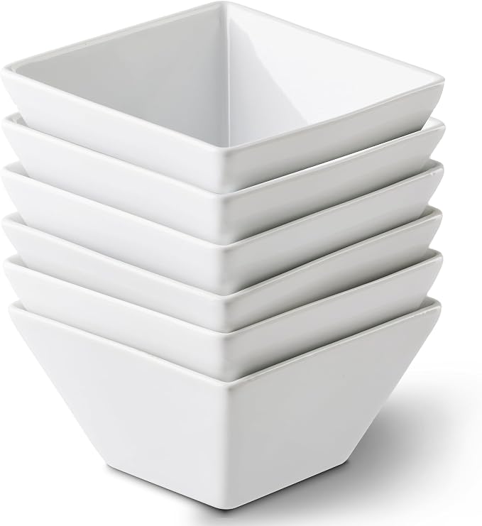 Porcelain Cereal Bowls Set of 6, 13 Oz Square Serving Bowls Set | 4.6in Classic by Unknown