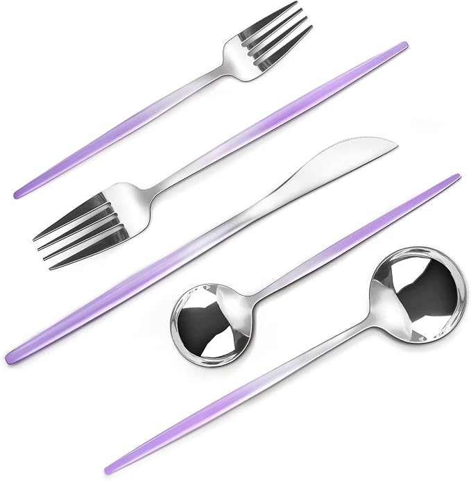 VANVRO Gradient Purple Silverware Set, 20-Piece Stainless Steel Flatware by VANVRO