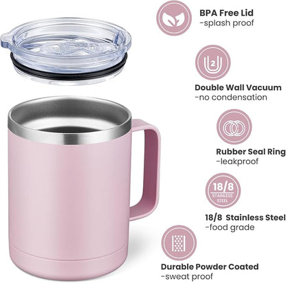 MEWAY 12oz Coffee Mug With Handle and Sliding Lid, Stainless Steel Travel - Image 3