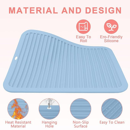 AMIJEAL Oversize Silicone Heat Resistant Mat for Hair Tools, Curling Iron Flat Iron Hair Straightener Holder Mat, Portable Hot Tools Cover Pad for Travel Vanity Salon(14.2" x 11.0")